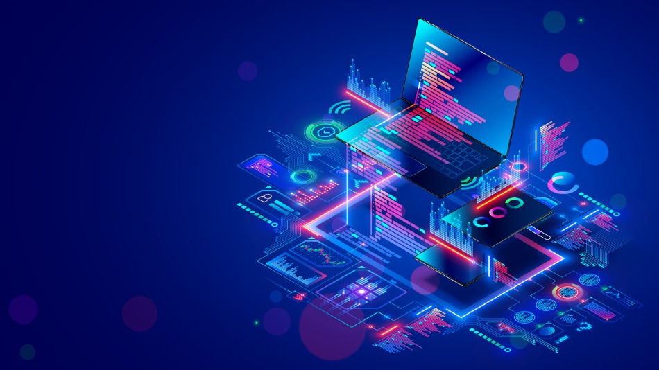 Ilustración de desarrollo de software para diferentes dispositivos