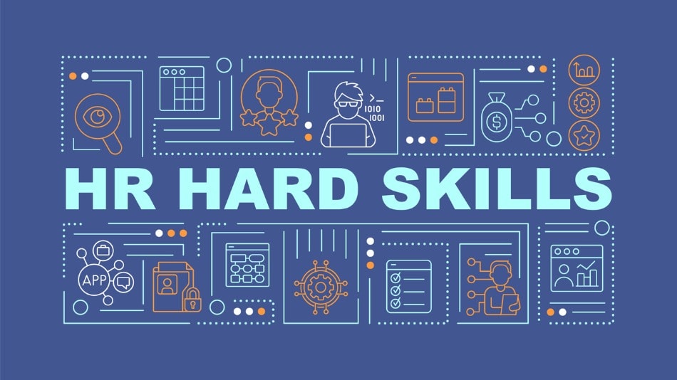 Concepto de habilidades duras o hard skills en el trabajo con iconos