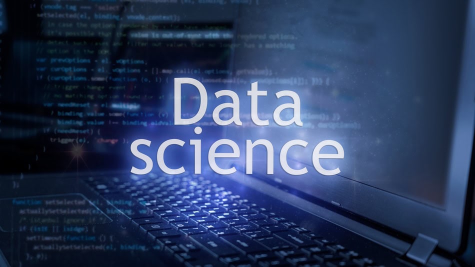 Palabras Data science y de fondo un ordenador portátil 